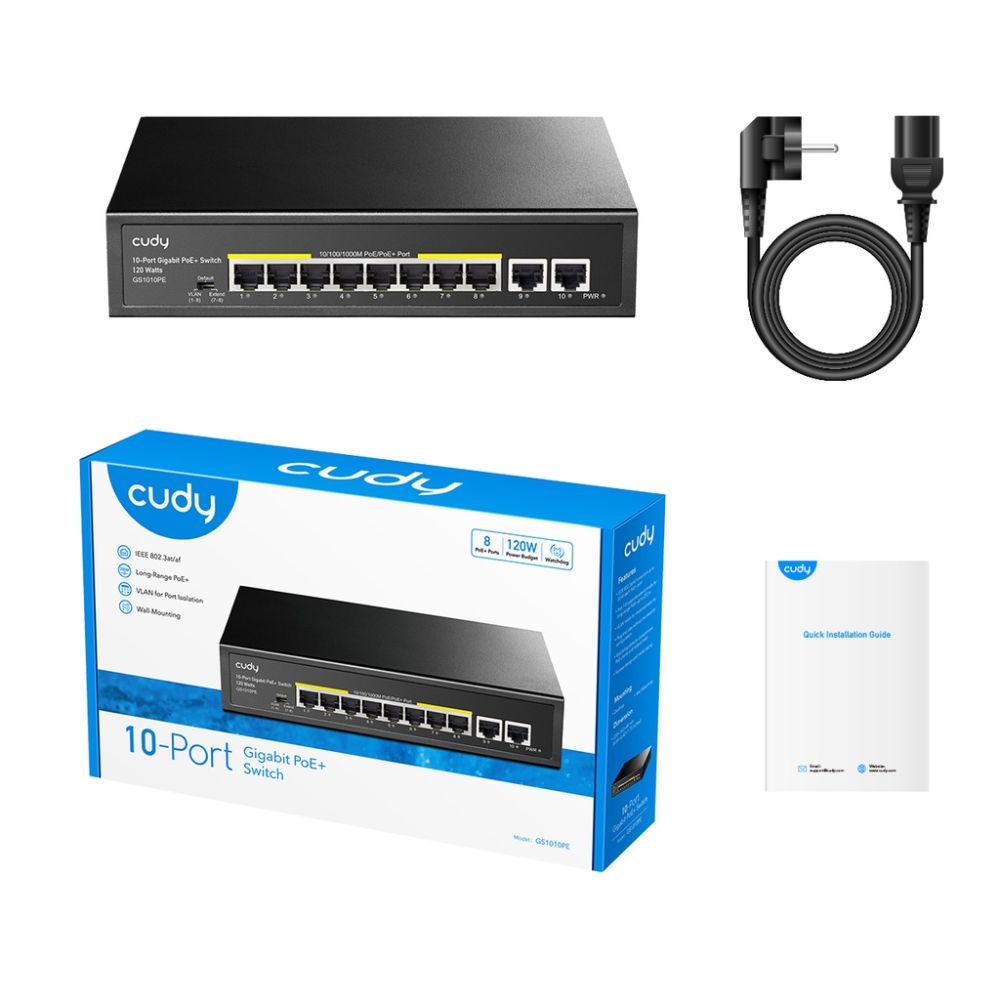 CUDY 10-PORT GIGABIT PoE(120watts) + Switch with 2 Uplink Ports