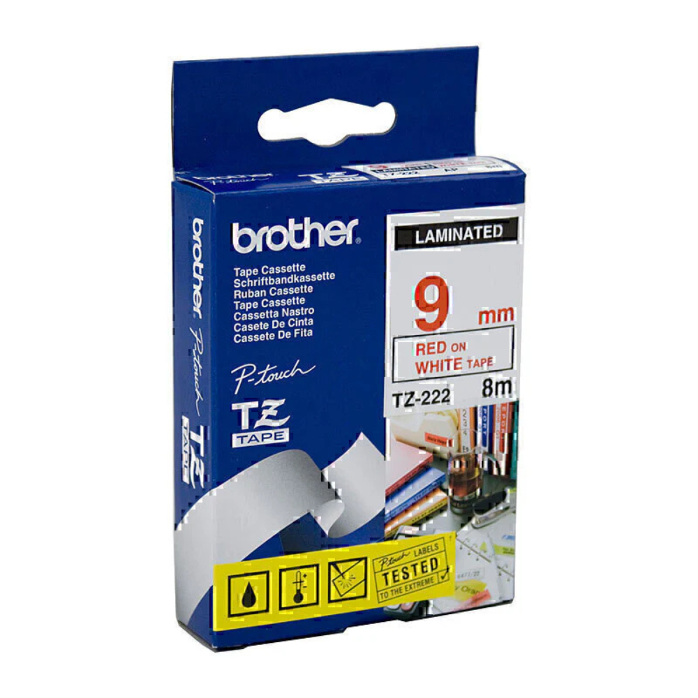 Brother Tape TZE-222 9mm Red on White