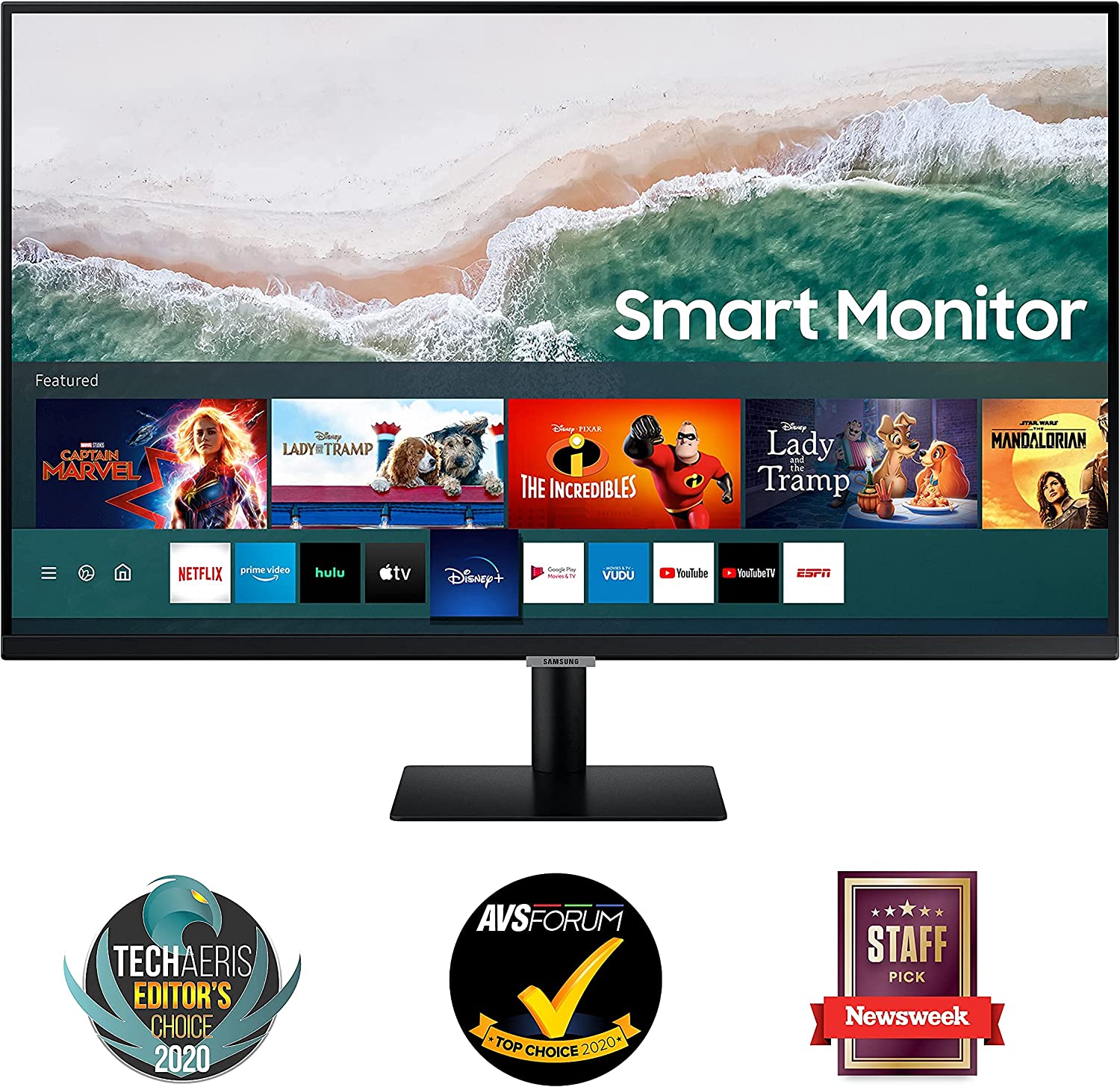Samsung LS32AM700 Monitor 32 inch - 4K, HDR (3840 x 2160), 60hz - USB-C, Built-in Speakers, Wi-Fi & Bluetooth, Smart Monitor | LS32AM700UMXUE0