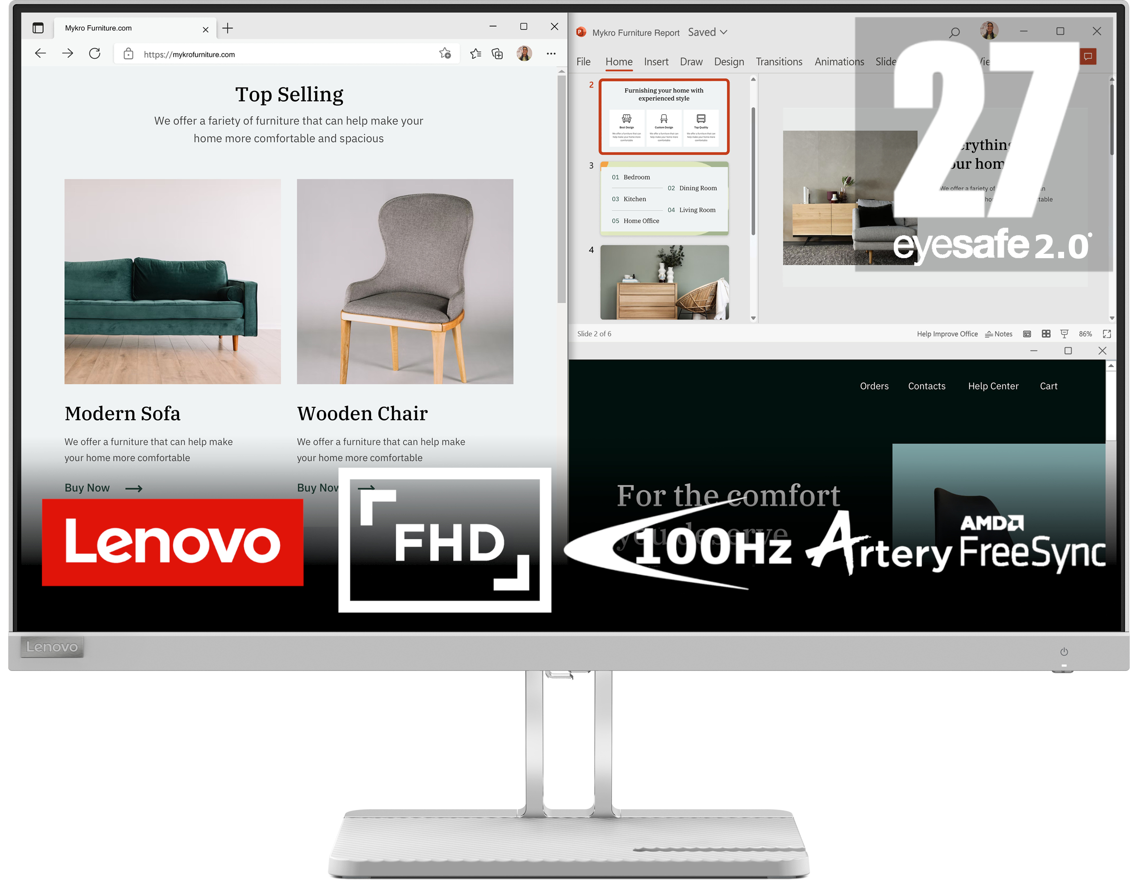 Lenovo L27e-40 27″ Full HD Monitor, Connectivity : 1 VGA, 2 HDMI 1.4 – 67ACKAC4UK2