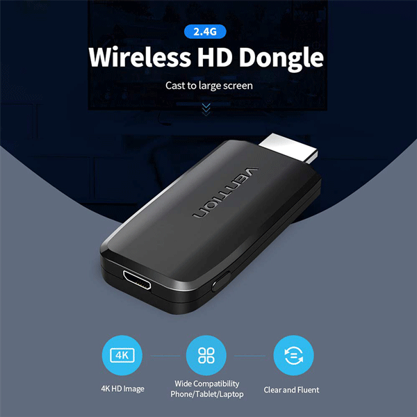 Vention Wireless Hd Dongle WiFi Display Adapter 4K 2.4G Video Casting Display Dongle with Extension Cable 3