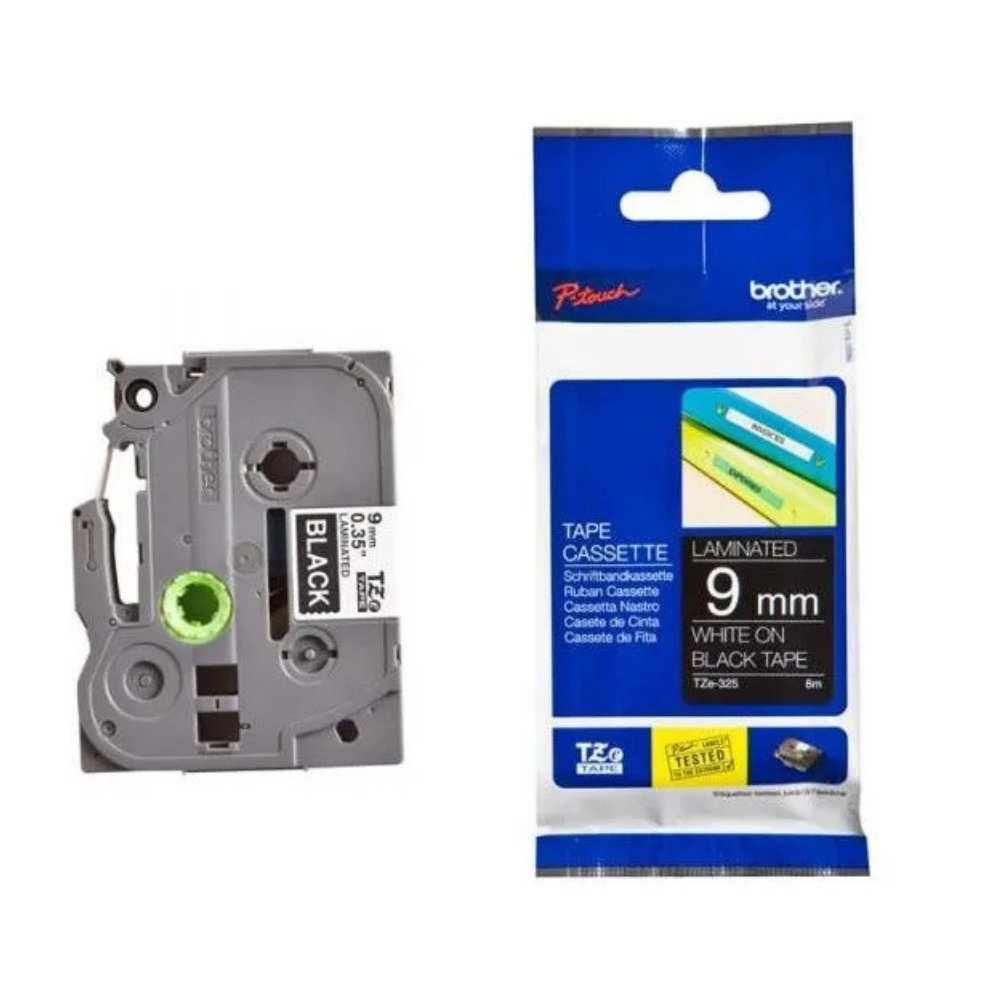 Brother TZE-325 White on Black Tape2