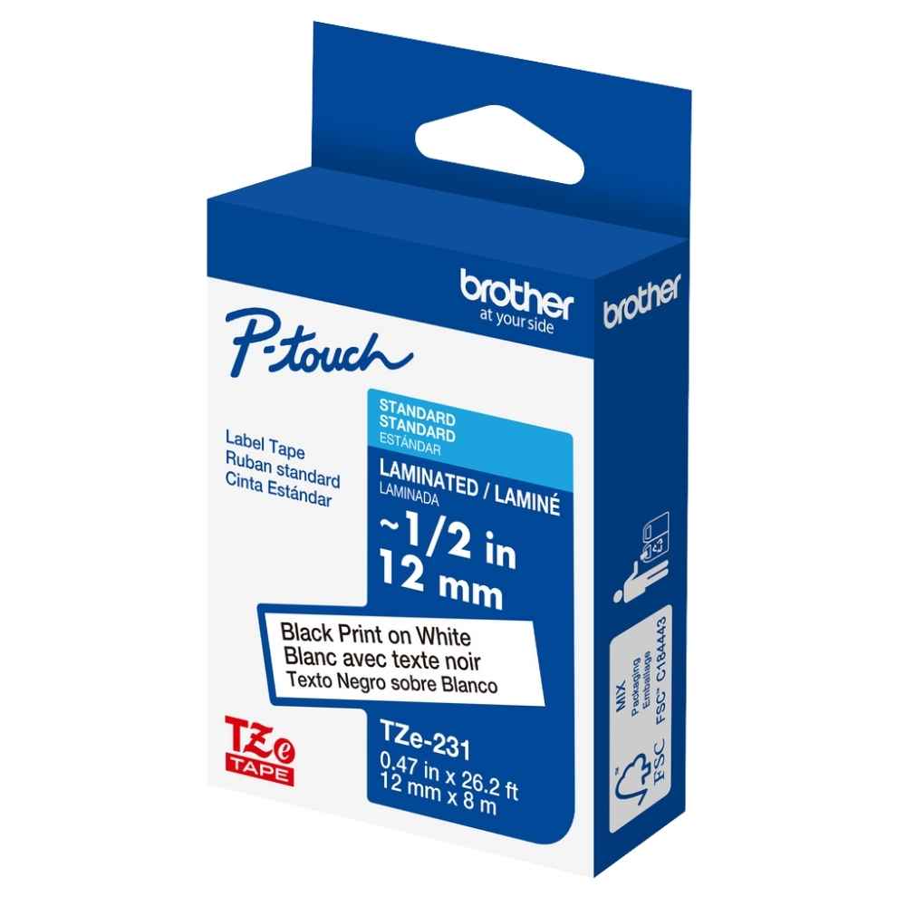 Brother TZE-231 12mm Black on White Tape0