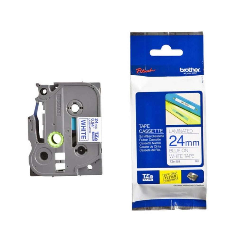 Brother TZE-253 Blue on White Tape2