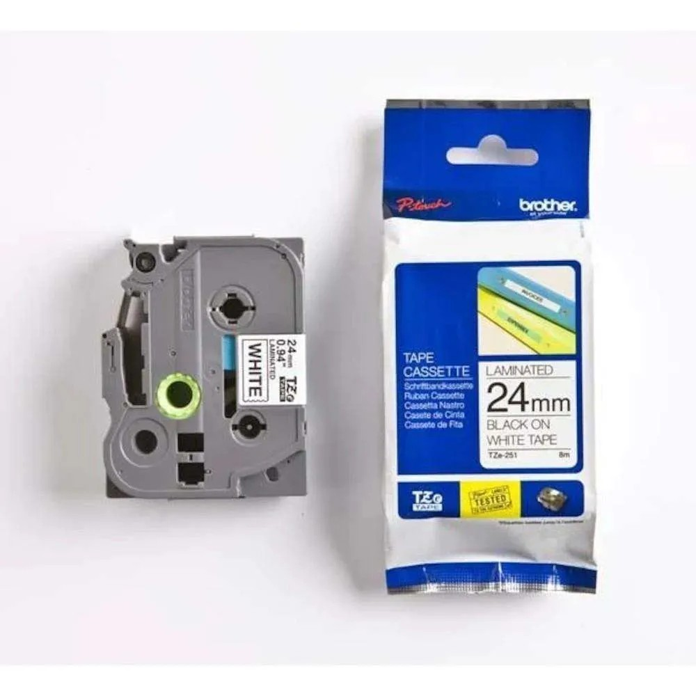 24MM X 8M Black on white tape0