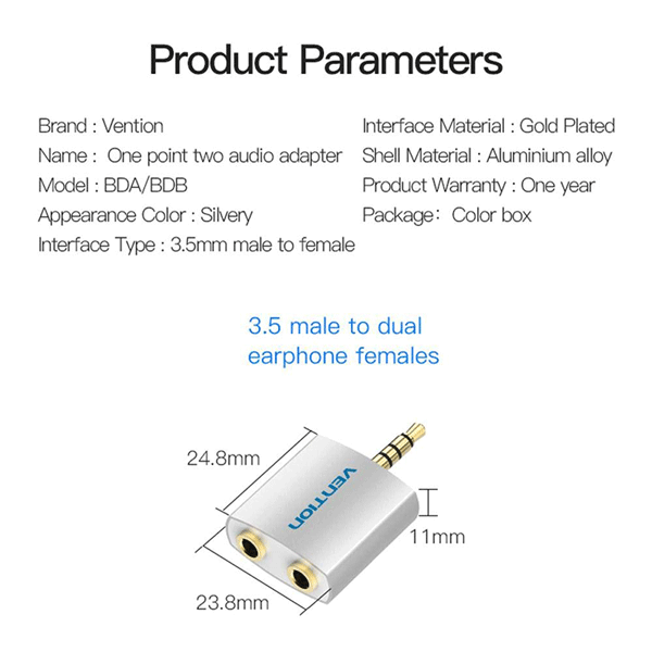 Vention 3.5 mm Earphone Audio Splitter Connector Adapter 1 Male to 2 Female Converter for Headphone Pc Mobile Phone2