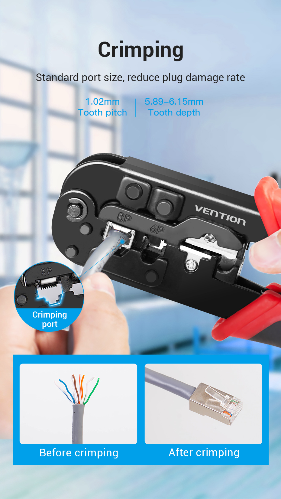 Vention Multi-Function LAN Cable Crimping Tool Ratchetless Type Black0