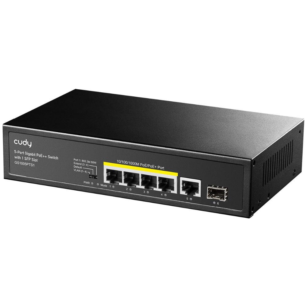 CUDY 5-PORT GIGABIT PoE(120watts) + Switch with 1 SFP Slot