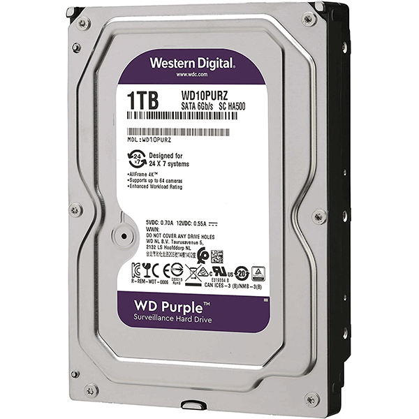 WD Purple 1TB Surveillance Hard Drive - 5400 RPM Class, SATA 6 Gb/s, 64 MB Cache, 3.53