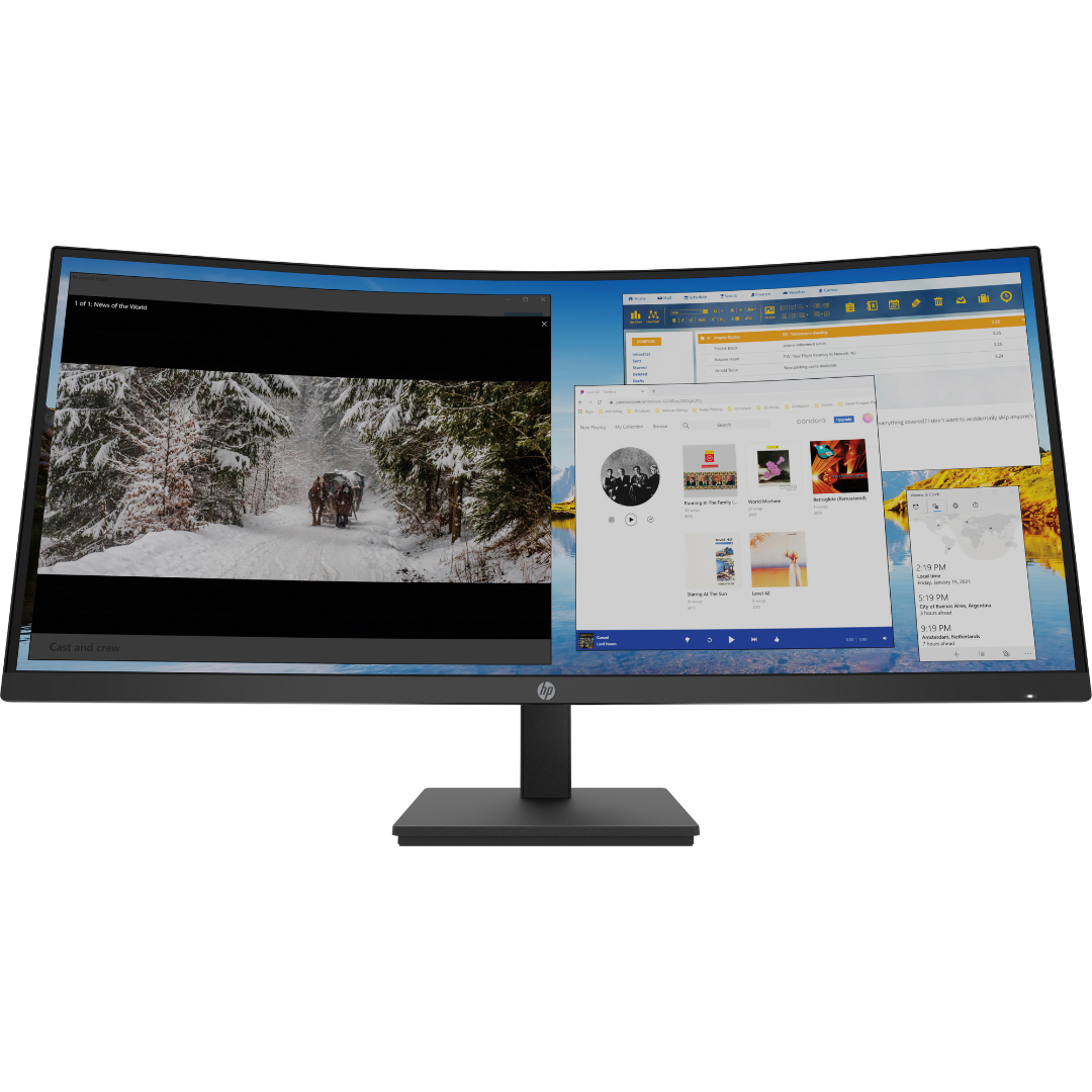 HP M34d 34' WQHD Curved Monitor, 1500R Curvature VA Display 100Hz Refresh Rate, 5ms Response Time, Height Adjustable, On Screen Controls, 1xDP / 1xHDMI/ USB-A 5Gbps / USB-B / USB-C- 3B1W4AS2