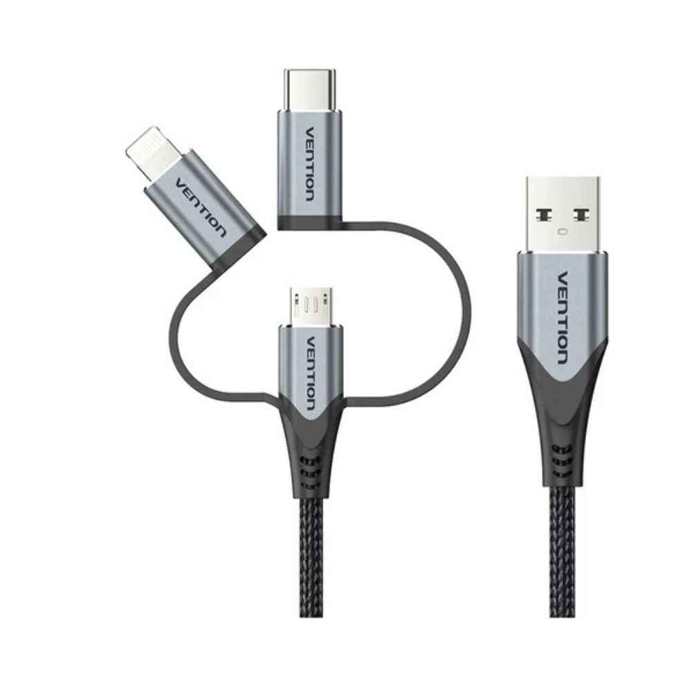 Vention USB 2.0 A Male to 3‑in‑1 Micro‑B & USB‑C & Lightning Cable