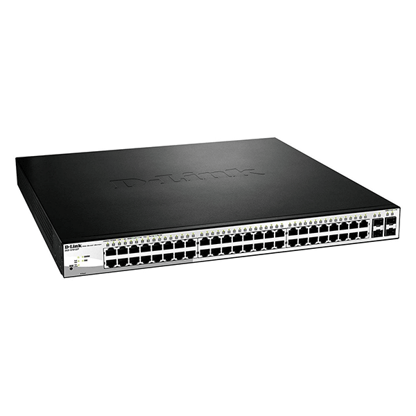 24-Port 10/100/1000BaseT PoE  + 24-Port 10/100/1000Mbps ports + 4 SFP ports, Web Smart Switch, 193W PoE budget.  (802.3af/802.3at support) - DGS-1210-52P0