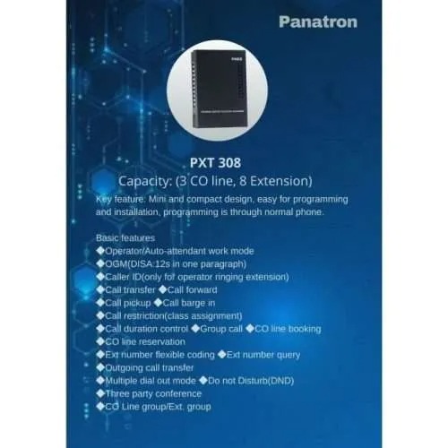 Panatron PXT 308 PABX 3 Lines 8 extension PXT 308
