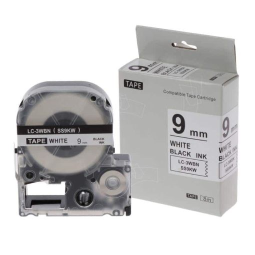 9mm x 8m Black on white label tape0