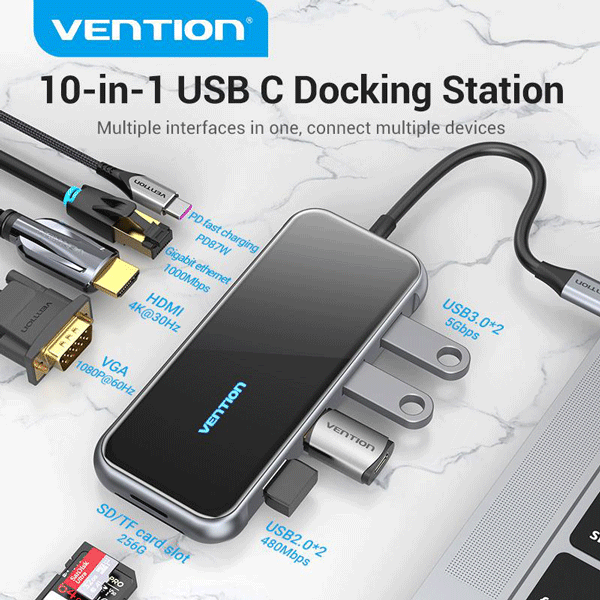 Vention Type C to Multi-Function 10 IN 1 Docking Station (VEN-TFGHB)3