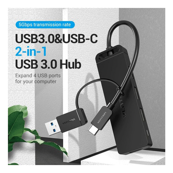 Vention 4-Port Usb 3.0 Hub With Type C & Usb 3.0 2-In-1 Interface 0.15 Meter VEN-CHTBB2