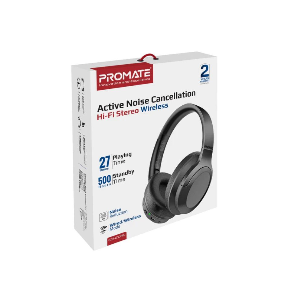 Promate Active Noise Cancelling Wireless Headphones-CONCORD