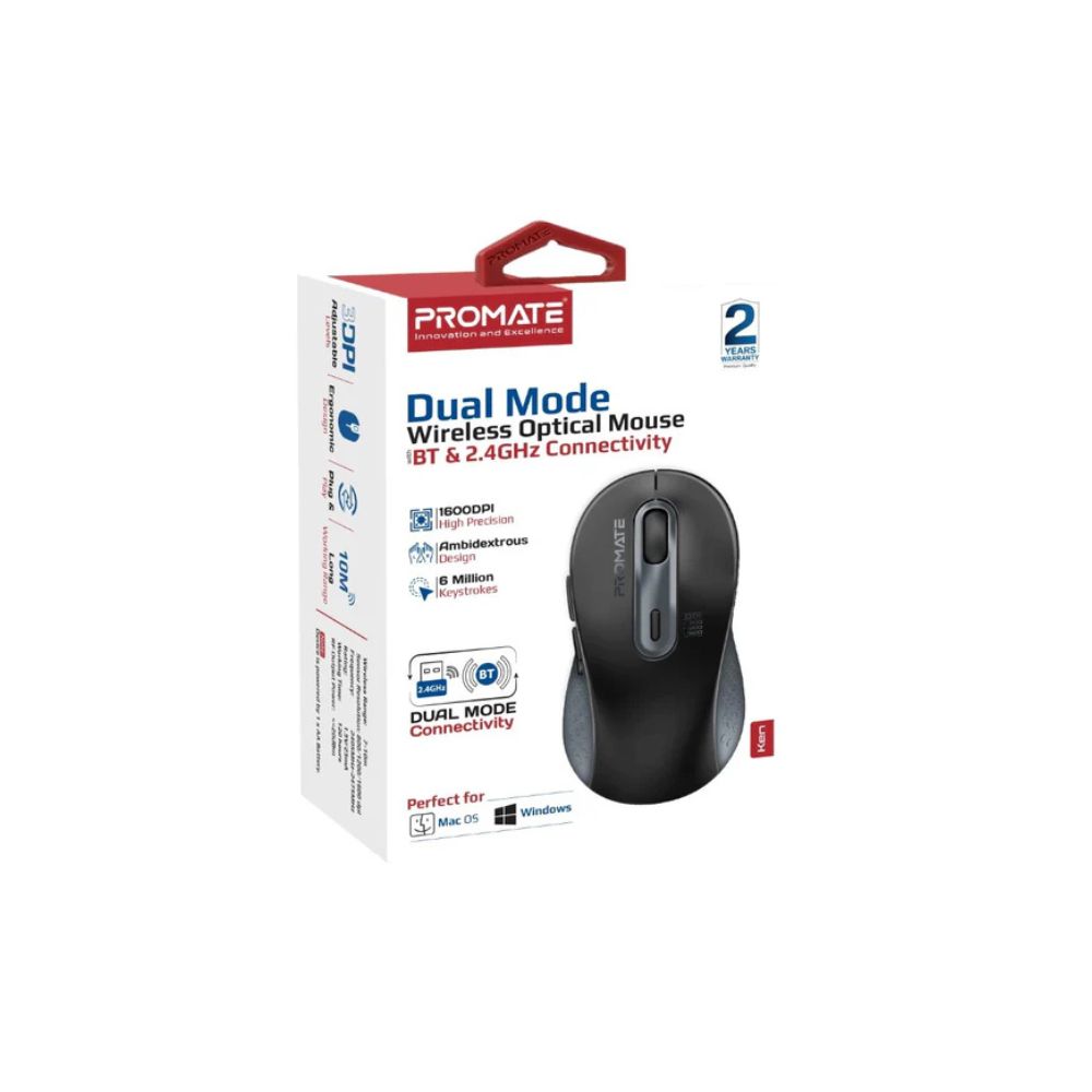 Promate Ken Ergonomic Ambidextrous Wireless Mouse