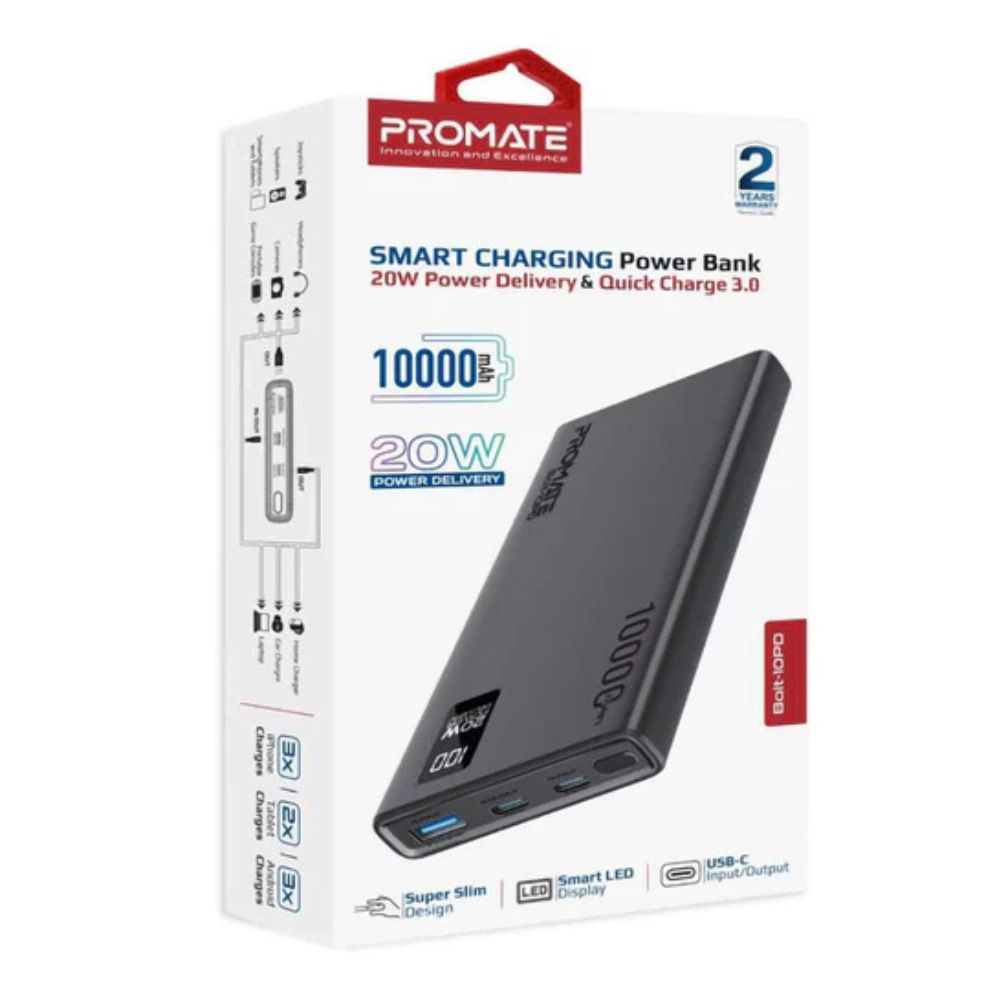 Promate BOLT-10PD 10000mAh USB-C Fast Charging Power Bank