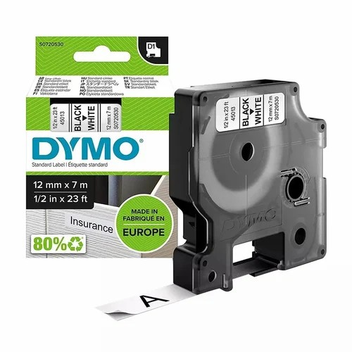Dymo 45013 DM1 Black on White- 12mm X 7m Cartridge