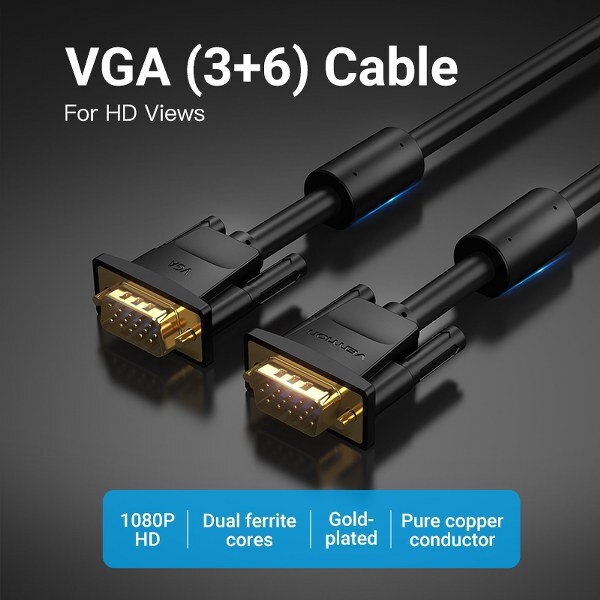 Vention VGA (3+6) Male to Male Cable With Ferrite Cores – 3 Meter – VEN-DAEBI3