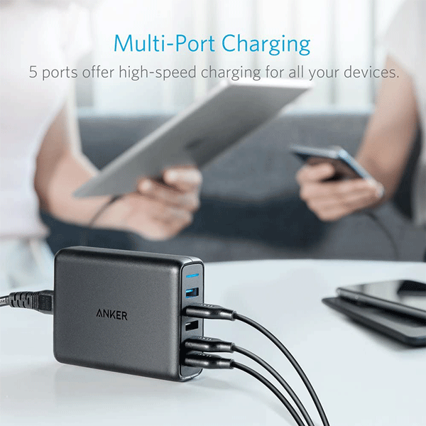 Anker 63W 5-Port USB Wall Charger with Dual Quick Charge 3.0 Ports, PowerPort Speed 53