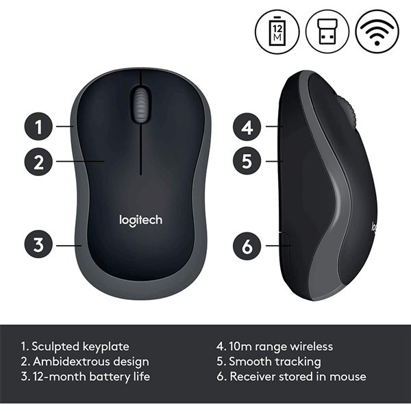 Logitech Wireless Mouse M185 - Swift Grey(910-002235)3