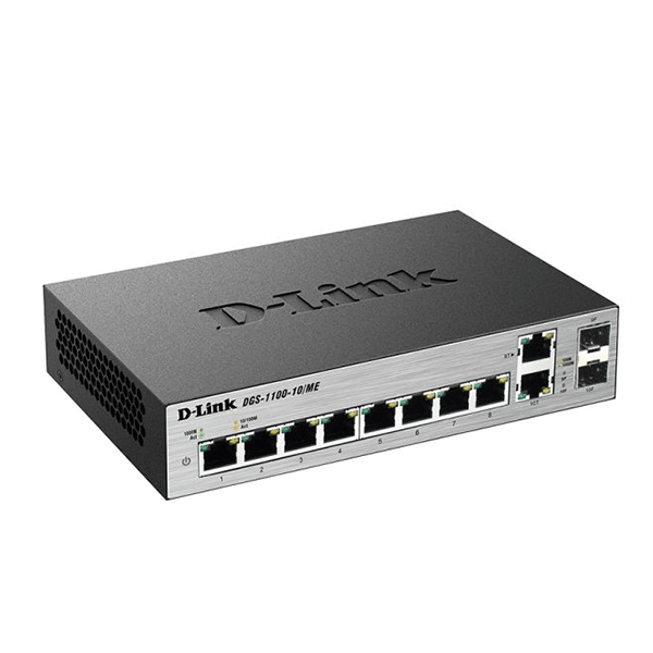 D-Link 8-port 1000Base-T Easy Smart gigabit Switch with 2 combo 100/1000Base-T/SFP ports, IPv6 support, MetroEthernet switch â€“ DGS-1100-103