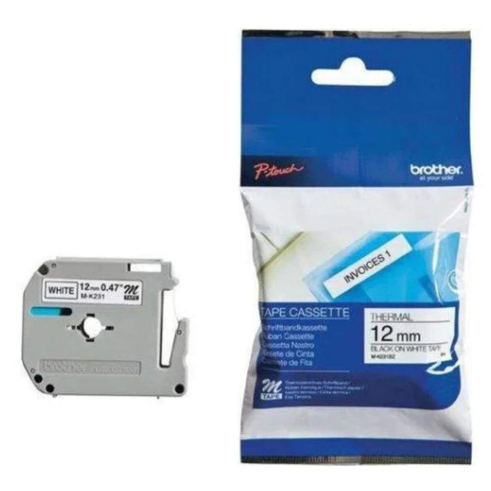 Brother M-K231 12mm Black on White Tape0