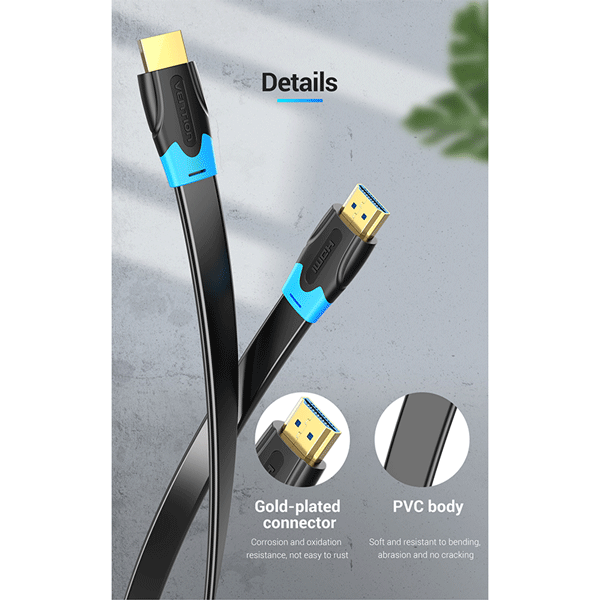 VENTION FLAT HDMI CABLE 3M BLACK- VEN-AAKBI4