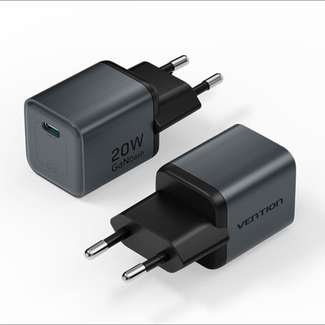 Vention 1-Port USB-C GaN Charger (20W) UK-Plug Black   3