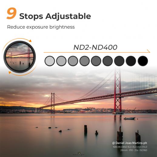 K&F Concept KV34 58mm ND2-ND400 Blue Multi-Coated Variable ND Filter3