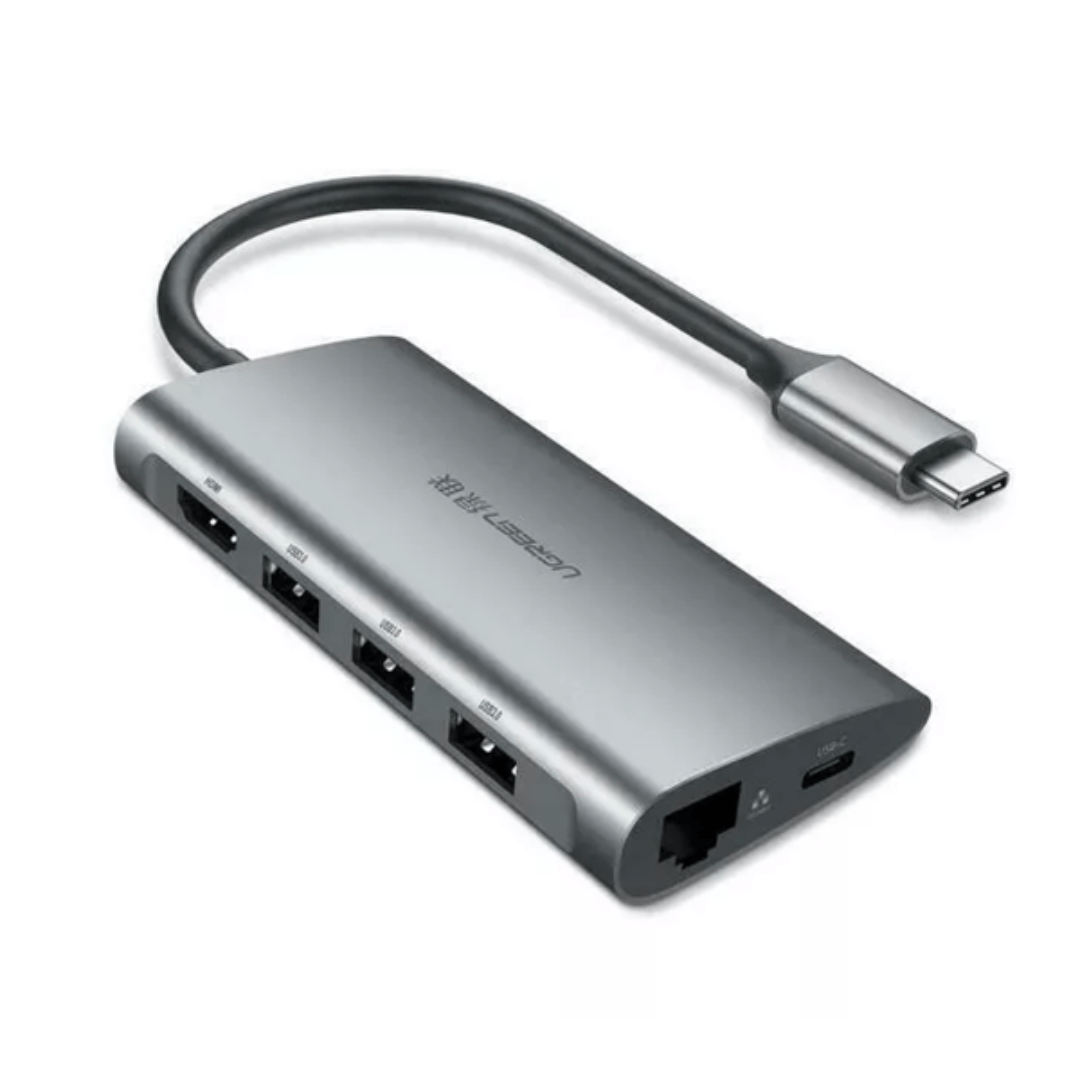 Ugreen USB-C Multifunction 8 in 1 USB HUB, USB-C to USB 3.0 (3 Ports) + HDMI + Gigabit Ethernet + SD & TF Card Reader + USB-C PD- UG-505382