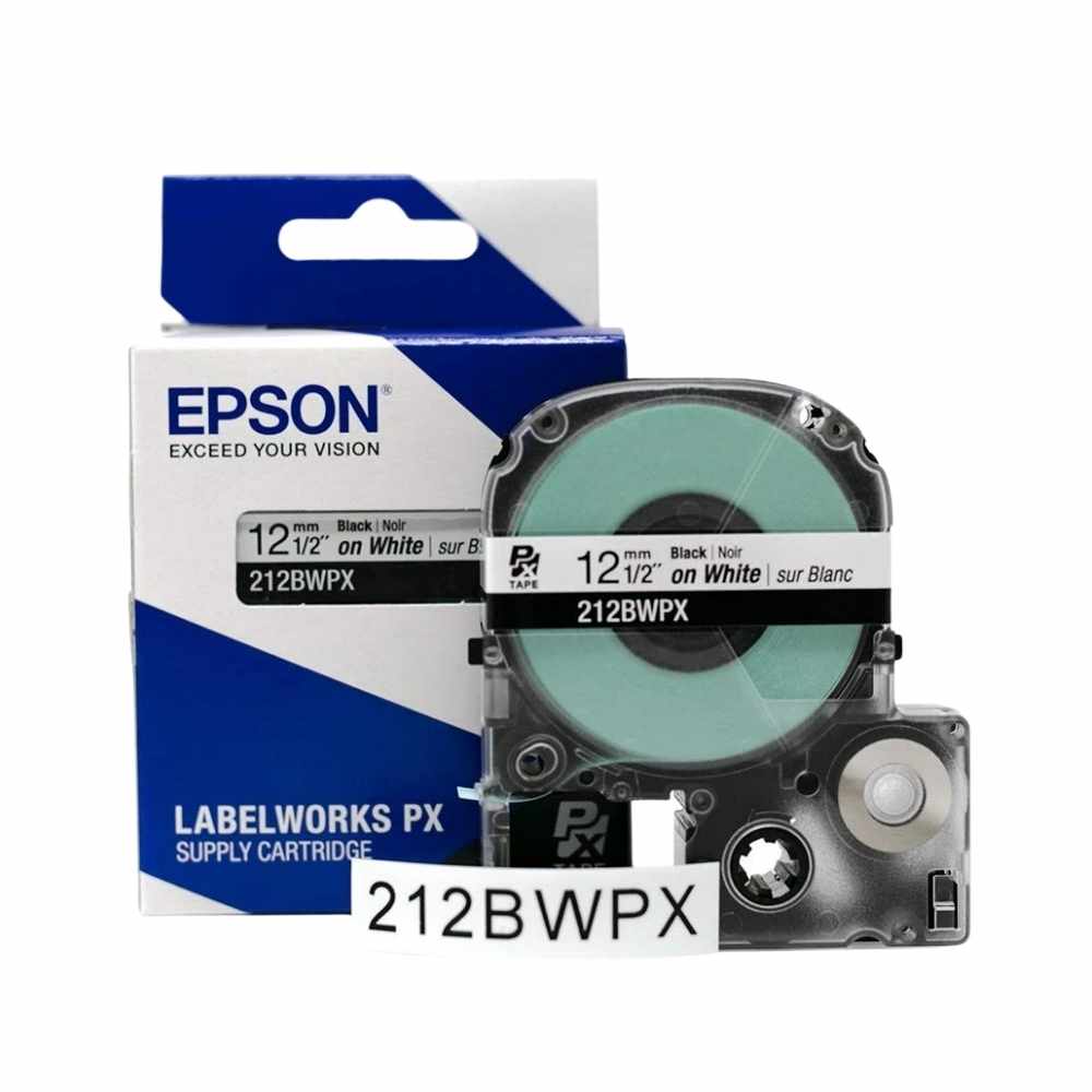Epson 12mm Black on White Labelling Tape