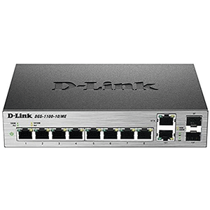 D-Link 8-port 1000Base-T Easy Smart gigabit Switch with 2 combo 100/1000Base-T/SFP ports, IPv6 support, MetroEthernet switch â€“ DGS-1100-10