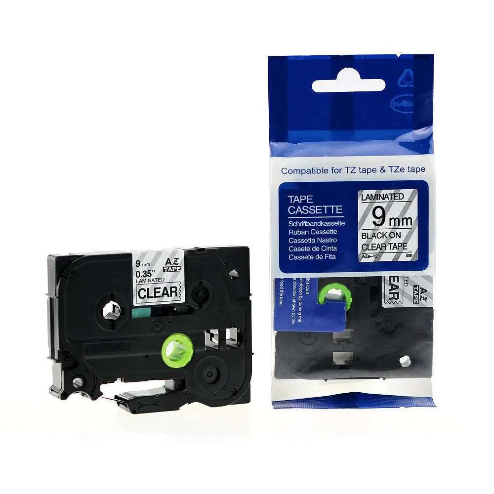 Brother laminated 9mm TZC-s121 black on clear Label Catridge