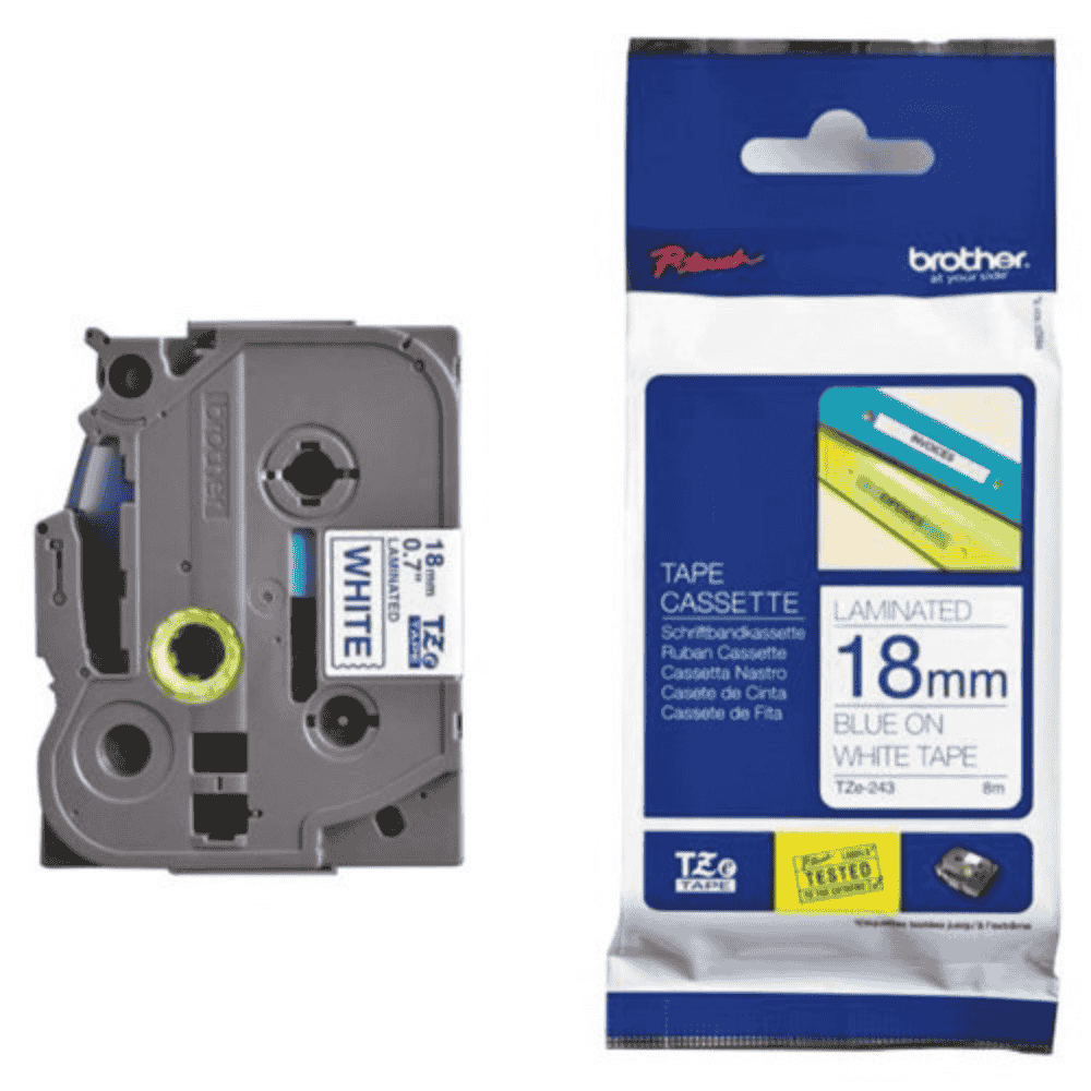 Brother TZe 243 Blue on white tape