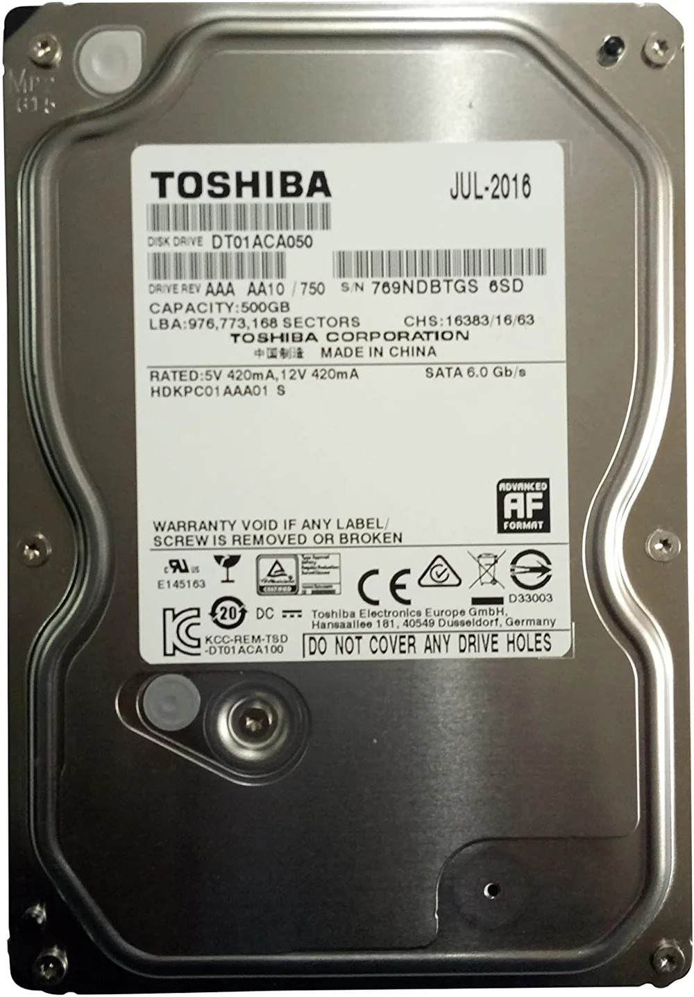 TOSHIBA 500GB HDD SATA HARD DISK 3.5