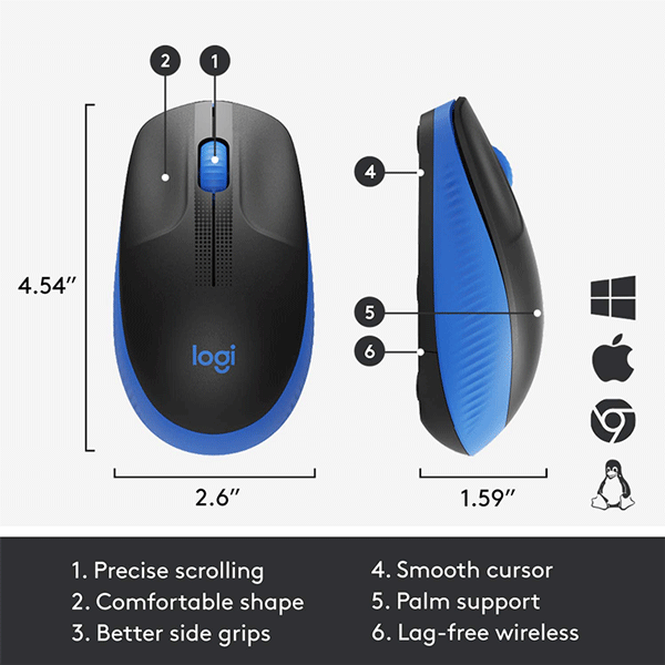 Logitech Wireless Mouse Full Size M191 - Blue (910-005909)3
