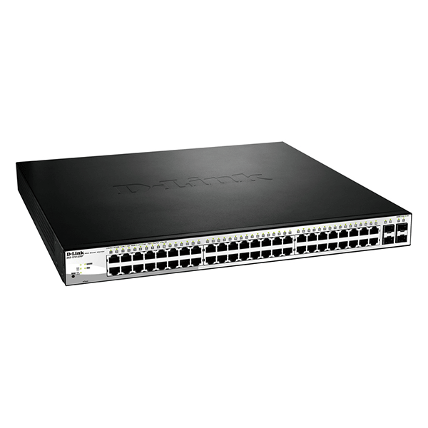 48-Port 10/100/1000BaseT PoE + 4 Gigabit SFP ports Web Smart Switch, 370W PoE budget. (802.3af/802.3at support) - DGS-1210-52MP3