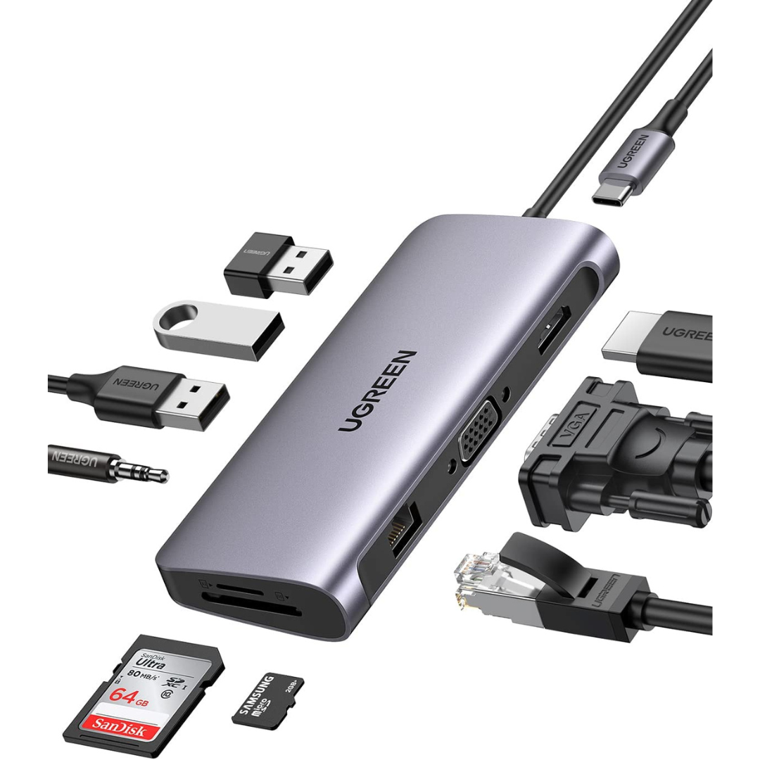 UGreen USB Type-C Hub 10 in 1 to HDMI VGA Ethernet PD 3.0 USB 3.0*3 Ports (CM179 / UG-80133)3