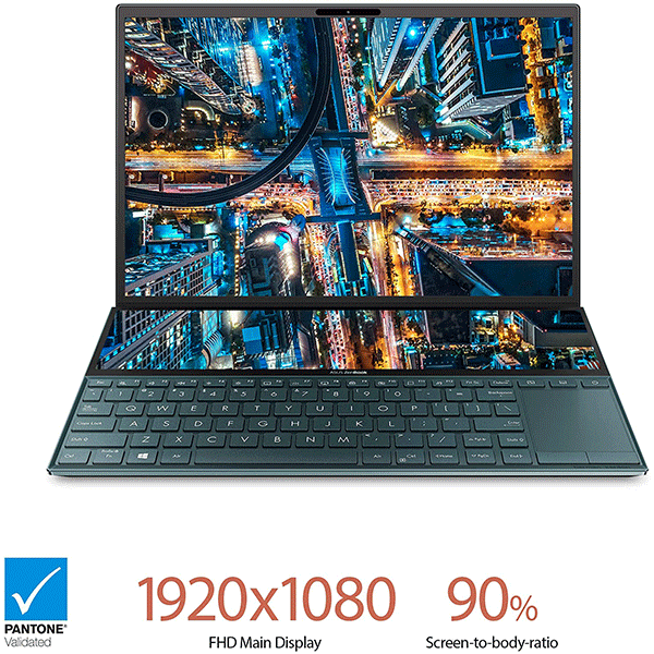 ASUS ZenBook Duo UX481 Laptop, 14â€ FHD NanoEdge Bezel Touch, Intel Core i7-10510U, GeForce MX250, 16GB RAM, 1TB PCIe SSD, Innovative ScreenPad Plus, Windows 10 Pro, Celestial Blue, UX481FL-XS74T3