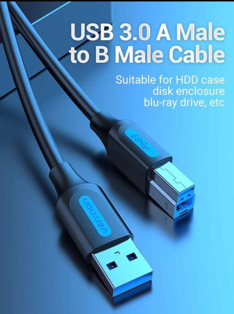Vention USB 3.0 A Male to B Male Cable 1.5M Black PVC Type2