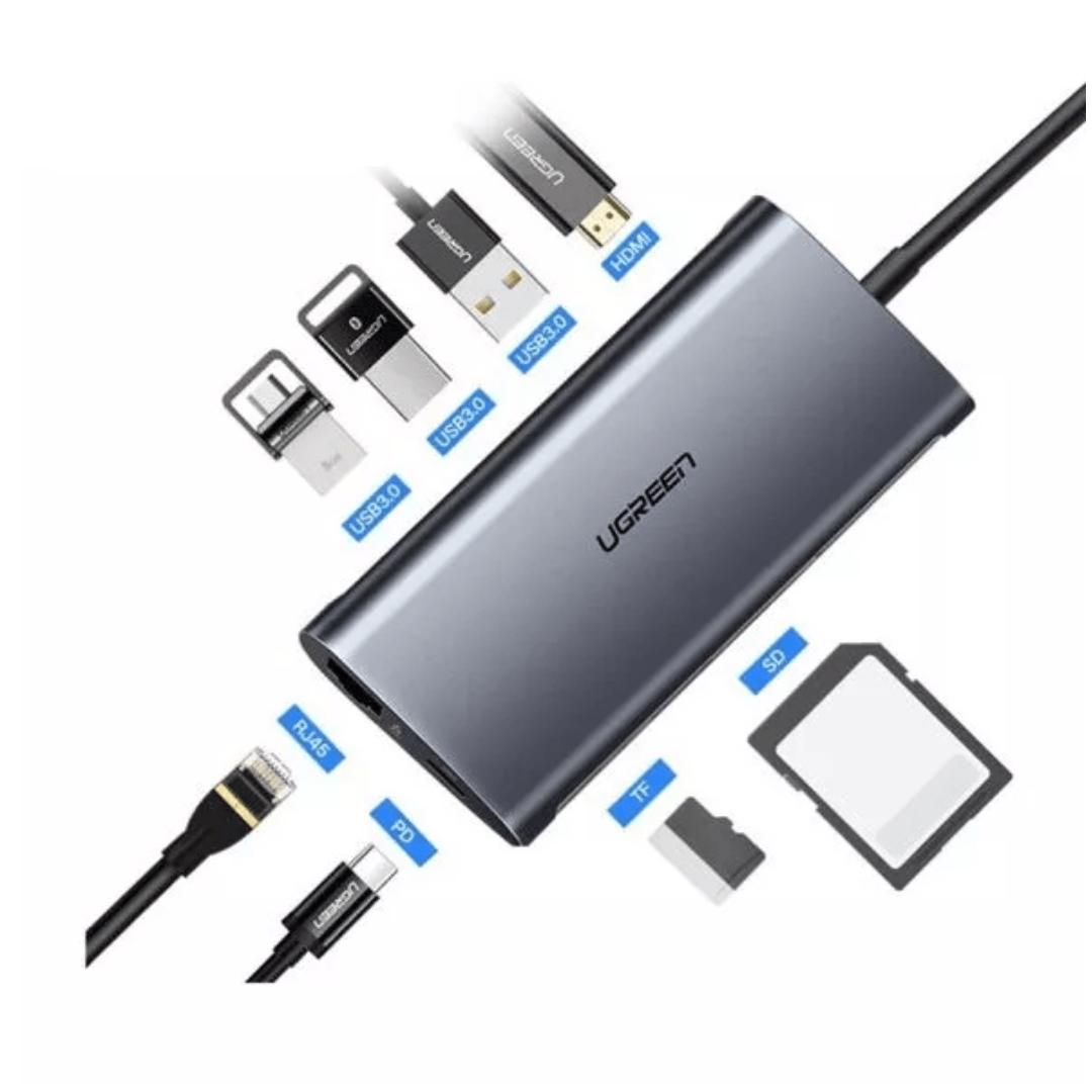 Ugreen USB-C Multifunction 8 in 1 USB HUB, USB-C to USB 3.0 (3 Ports) + HDMI + Gigabit Ethernet + SD & TF Card Reader + USB-C PD- UG-505384